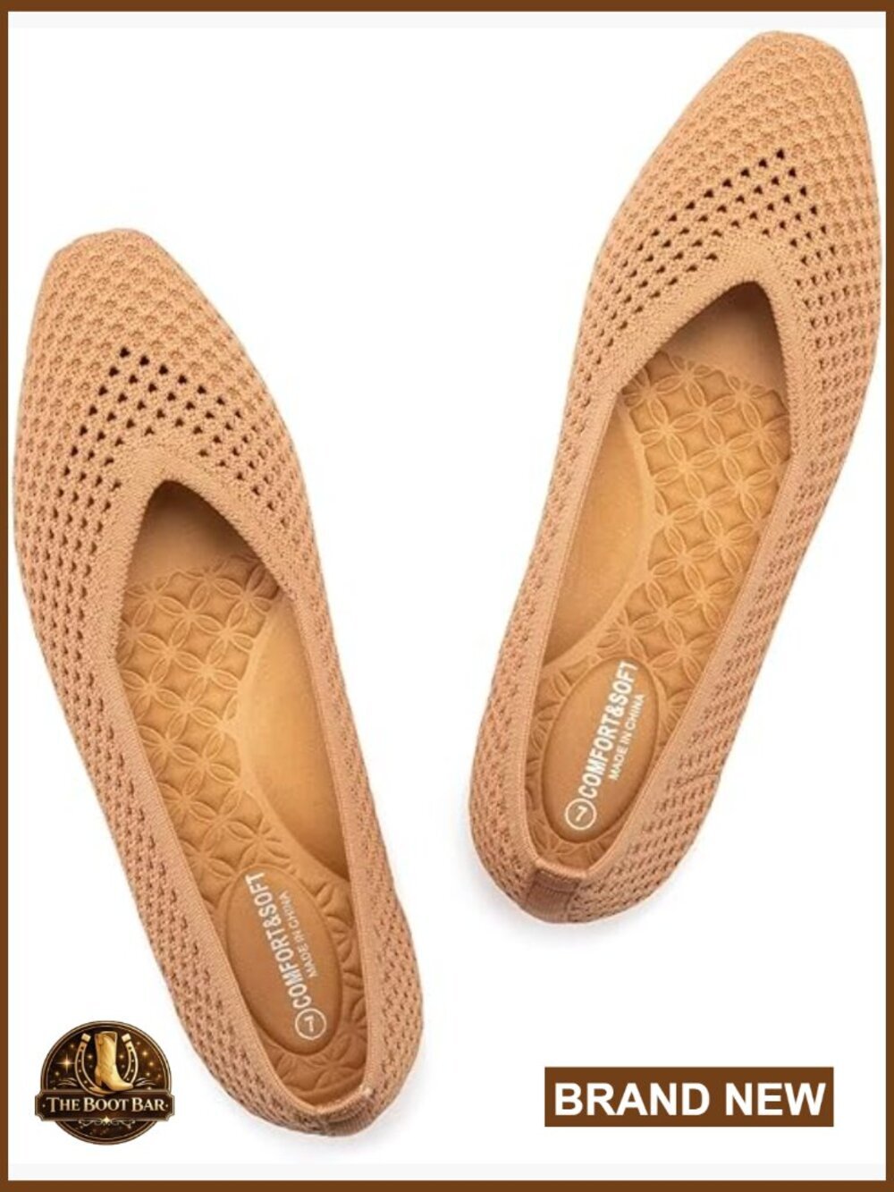 Women's Square-Toe Knit Mesh Flats Shoes with Arch Support Slip on Washable